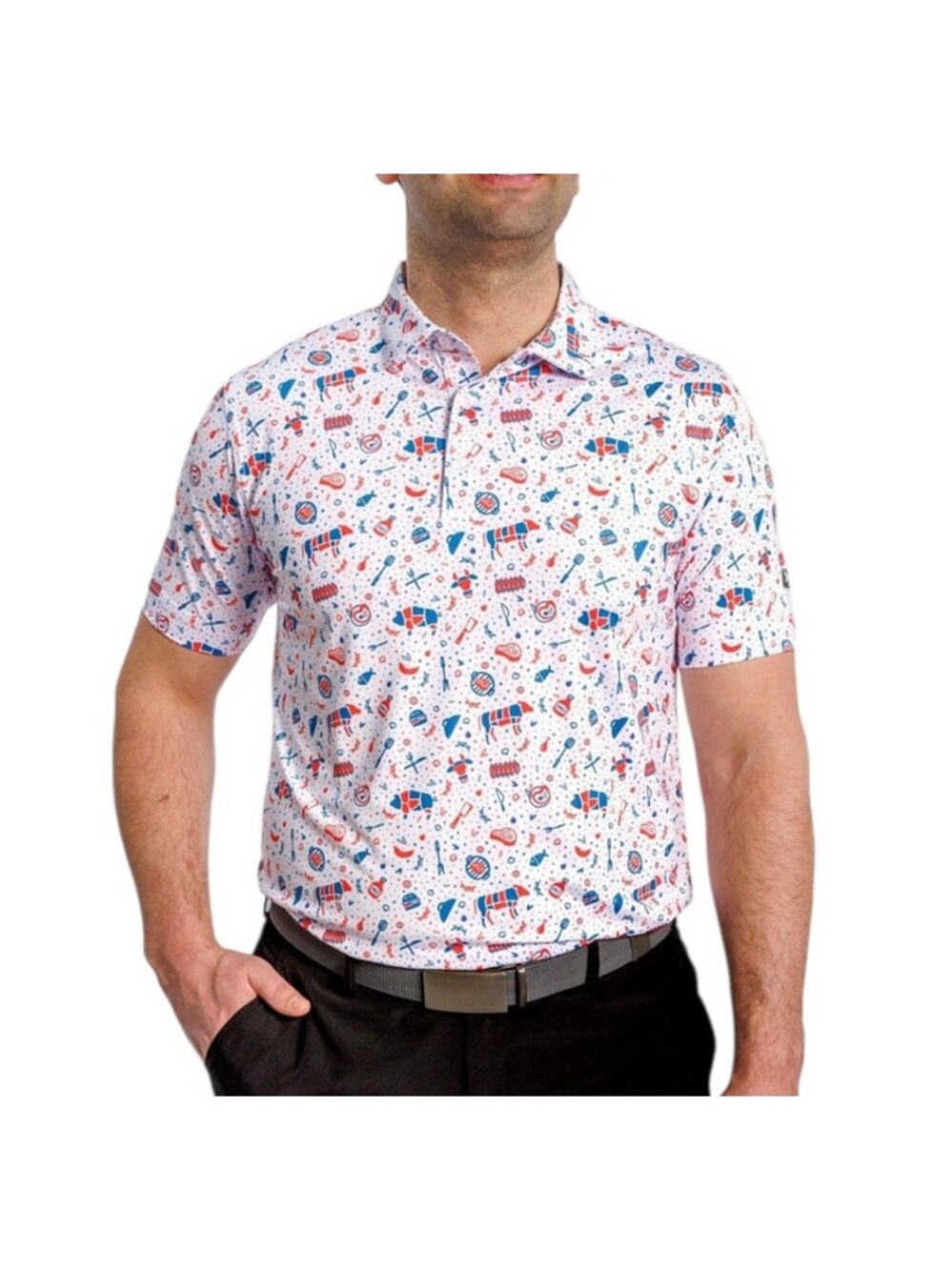 Waggle Men's Grill Master Short Sleeve Polo BBQ Summer Golf 4th of July 2XL